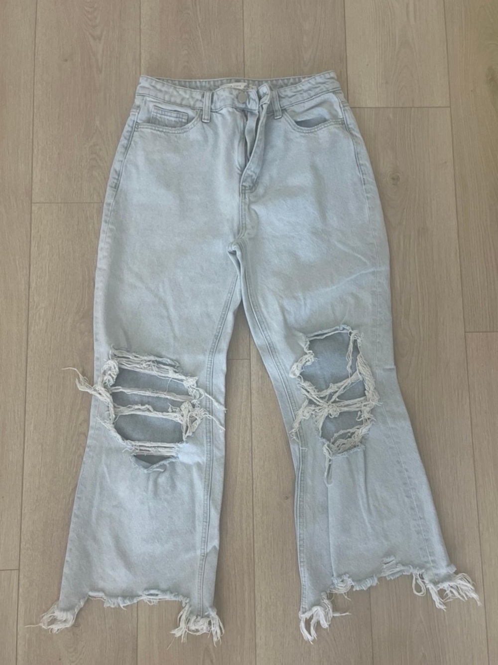 Altar'd State Light Blue Distressed Cropped Straight Leg Jeans - Picture 9 of 12